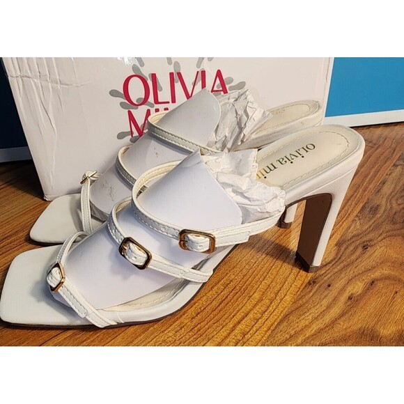 Olivia Miller Womens Sz 8M Bone White Block Heel Square Toe Slip On Open Toe - Picture 5 of 8